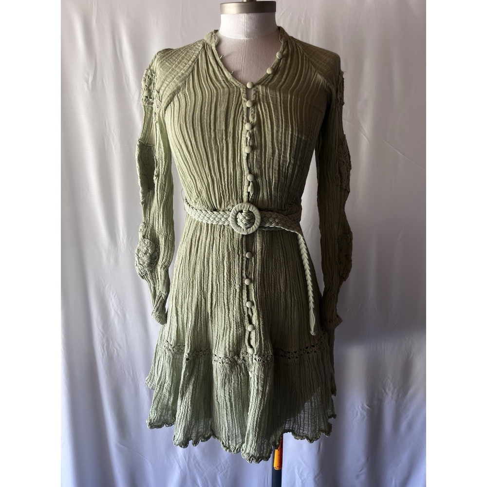 Guess Arita Belted Crochet Shirt Dress Lined Women's XS - Picture 2 of 9